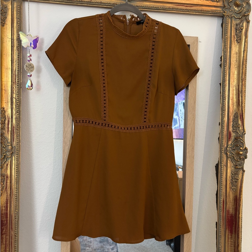 Forever 21 Tan Lace-Trim Dress